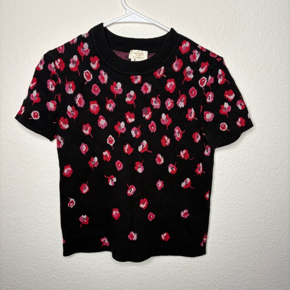Kate Spade falling petals black and pink short sleeve sweater - Picture 1 of 7